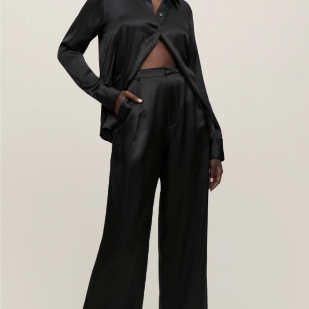 NWT Reformation 100% Silk Rumi Black Trousers